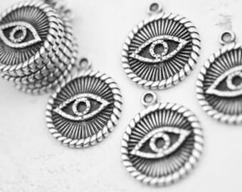 5 Eye Charms Pendant, evil eye Pendant, Silver Evil Eye, Antique Silver Jewelry Findings, Bulk Charms, ZM1095 AS