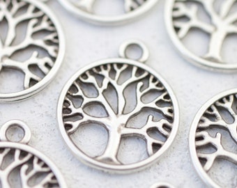 10 Antique Silver Tree of Life Charms, Jewelry Making Supplies