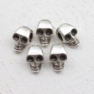 Antique Silver Plated Skull Slider Bead, ZAMAK Jewelry Making Supply