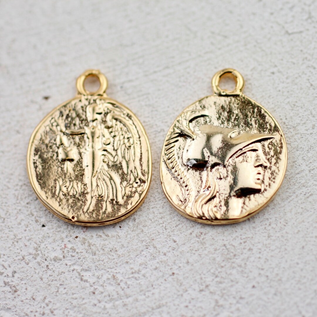 5 Roman Soldier Charms, Warrior Coin Charms, Gold Plated, Zamak Jewelry