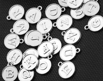 Sterling Silver Plated Initial Letter Charm, 12mm Alphabet Pendant, ZM885 RH