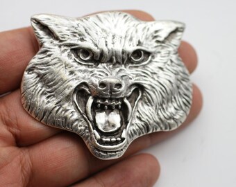 フォックスヘッドベルトバックル、シルバーウルフベルトバックル