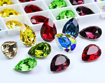 Kryształy Swarovski 4320 Pear Fancy Rhinestones, 14 x 10 mm, kryształy Swarovski i Efsa, gładkie i kolorowe z efektami, do klejenia, oprawy metalowe