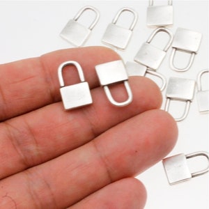 10 Silver Charms Pendant, Dainty Padlock Charms, Mini Charms, antique silver Padlock Charms, Earrings, Necklace making supplies, zm991as