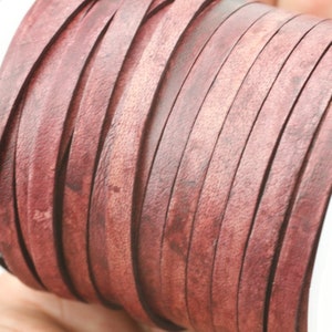 Cherry Flat Leather Cord, 5x2mm, Bracelet Jewelry Making