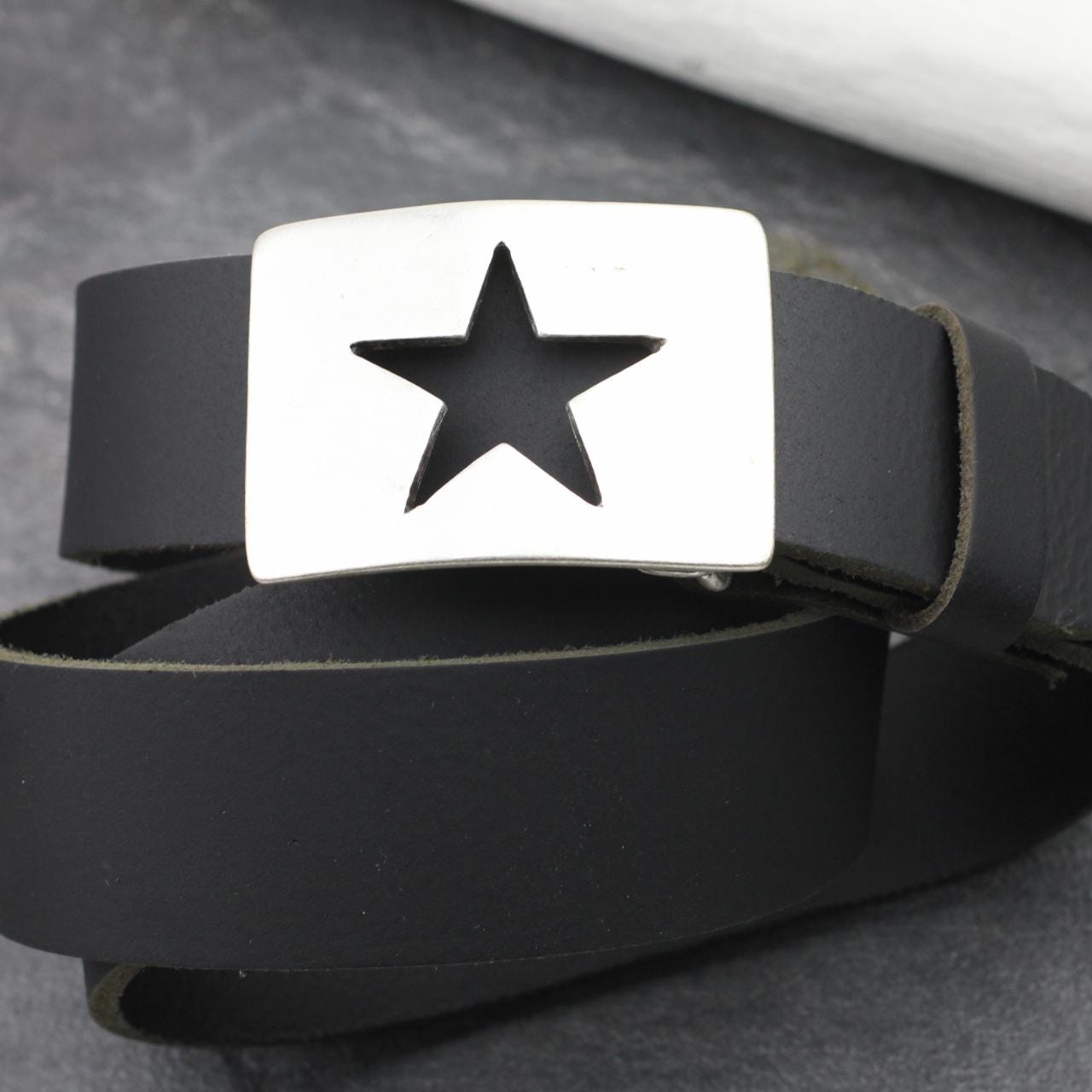 Silver Star Belt Buckle: Western Style Zamak (pewter) - Fits 4cm