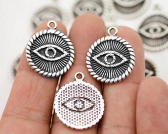 5 Eye Charms Pendant, evil eye Pendant, Silver Evil Eye, Antique Silver Jewelry Findings, Bulk Charms, ZM1095 AS