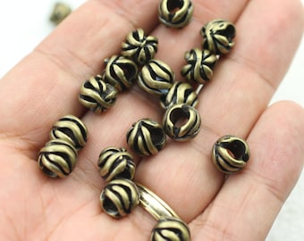 10 Antique Bronze Floral Spacer Beads, Large Hole Jewelry Findings