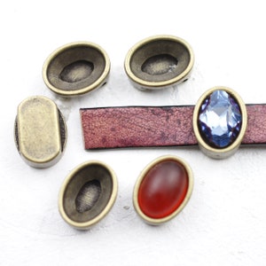10 Sliders Beads, for swarovski, Cabochon 14x10 mm, Antique Bronze, fit 10 mm Flat Leather, Swarovski Rhinestones Jewellery making, ZM96 AB
