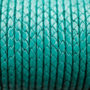 Petrol Leather Cord, Round Leather Cord, Round Bolo Braided Leather Cord 4mm, Top Quality Leather for Jewelry Making 178155, 1 Yard