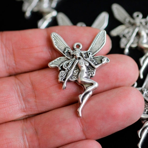 5 Fairy Charms Pendant, Fairy Charm, Antique Silver Charms