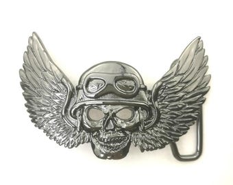 Schädel Biker Gürtelschnalle, Winkel des Todes Gürtelschnalle, Motorradfahrer Zubehör, Rocker Gürtelschnalle, Gothic Gürtelschnalle, Jet Hämatit, GS264