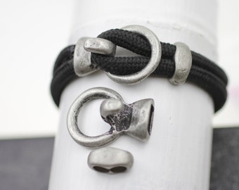 5 Sets Antique Silver Hook Clasps, Leather Cord Bracelet Findings, ZM475 DS