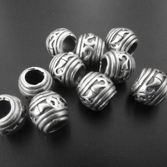 2 Large Silver Beads Spacers Metal Jewelry Making Supplies Antique