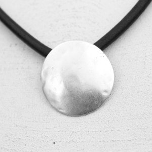 Silver round pendant, Hammered pendant, Shield pendant, DIY pendant, Choker pendant, Boho pendant, Metal round pendant, Unisex necklace P11