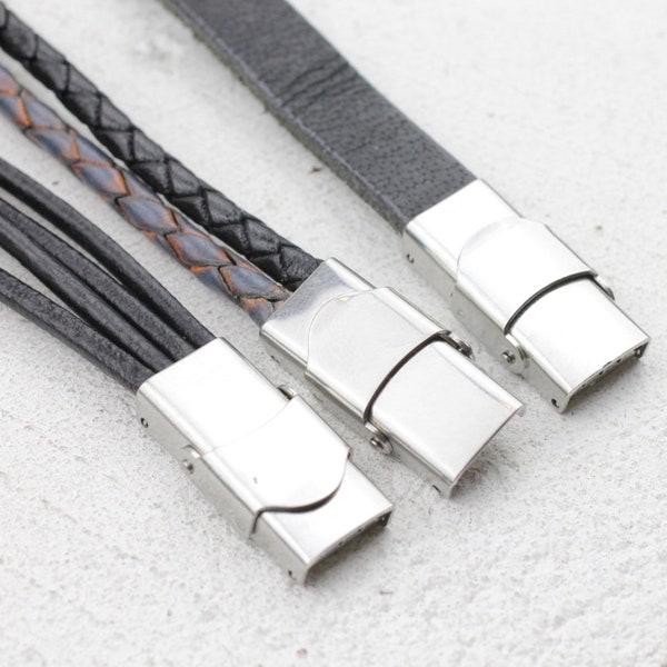 1 Stainless Steel Leather Cord Clasps, Bracelet Clasp for Unisex Bracelet, Steel Clasp, Locking Clasps for Leather Cord Jewelry, ZM732 AS