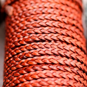 Cherry Brown Braided Leather Cord, 5x2mm, 100cm