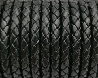 1 m de cuero trenzado, cordón bolo redondo de 6 mm, correa de cuero negro, fabricación de pulseras, LB2