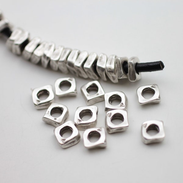 10 Free Form Beads, Karen Hill Tribe silver Irregular shape Bead, plated with real sterling silver, Bead Charms Wholesale - zm783