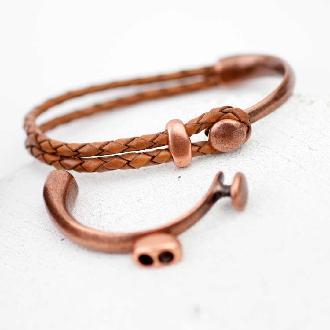 Antique Copper Half Cuff Bracelet Clasp, Round Cord, ZAMAK Jewelry