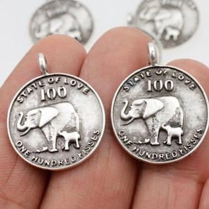 10 Elephant Charms Pendant, Elephant Coin, Pendant Necklace, Coin Charms, Animal Jewelry Findings, Jewelry Making Supply, ZM1050 AS