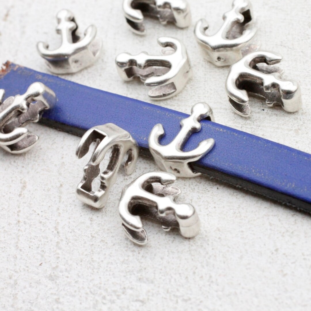 10 Sterling Silver Plated Anchor Slider Beads, Nautical Charms - Etsy