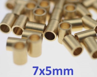 Tubo de latón crudo 100, (7x5 mm), cuentas redondas, cuentas de tubo de latón, suministros de fabricación de joyas al por mayor, ZM937 RW