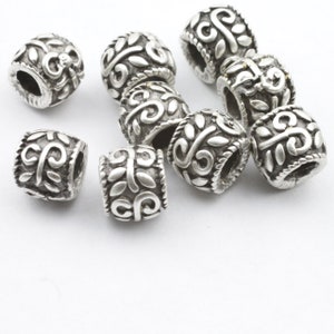 10 Ornament Beads, Large Hole Metal Beads, Silver Plated Antique Silver Tone High Quality Jewelry Supplies for Wholesale Price, ZM409 AS