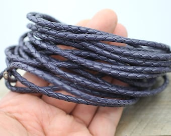 Cordón de cuero trenzado morado oscuro, 4 mm, para bisutería, 1 yarda