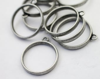 5 Dark Silver Round Hollow Frame Glue Blank, Open Bezel Blank Frame, Resin, O charms, Jewelry Findings, ZM1089 DS