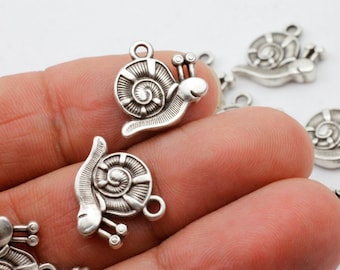 10 Snail Charms Pendant, Snail Double Side, Antique Charms, Silver Pendant, Jewelry Making Supplies, ZM1014 as AS
