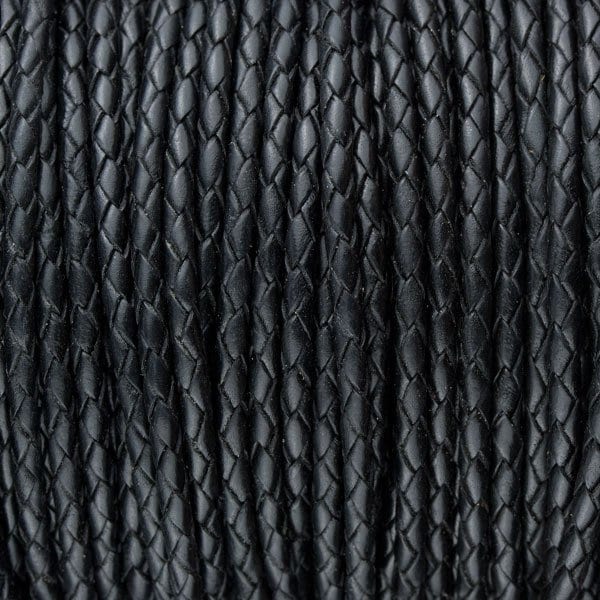 Cordon en cuir noir, cordon rond en cuir, cordon rond en cuir tressé Bolo 4mm, cuir tressé de qualité supérieure pour la fabrication de bijoux, 17810 / 1 Yard