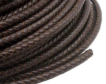Cuero trenzado de 1 m, cordón bolo de 6 mm cuero trenzado redondo, correa marrón oscuro, fabricación de pulseras, LB3