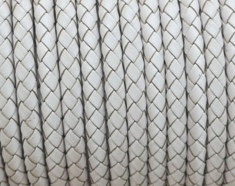 Cordón de cuero trenzado blanco, redondo de 4 mm, para bisutería (1 yarda), 178104