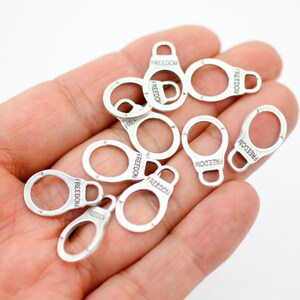 20 Silver Charms, Freedom Handcuff Connector, Bracelet Connector, Zamak Charms, Wholesale Jewelry Supplies, ZM10 AS