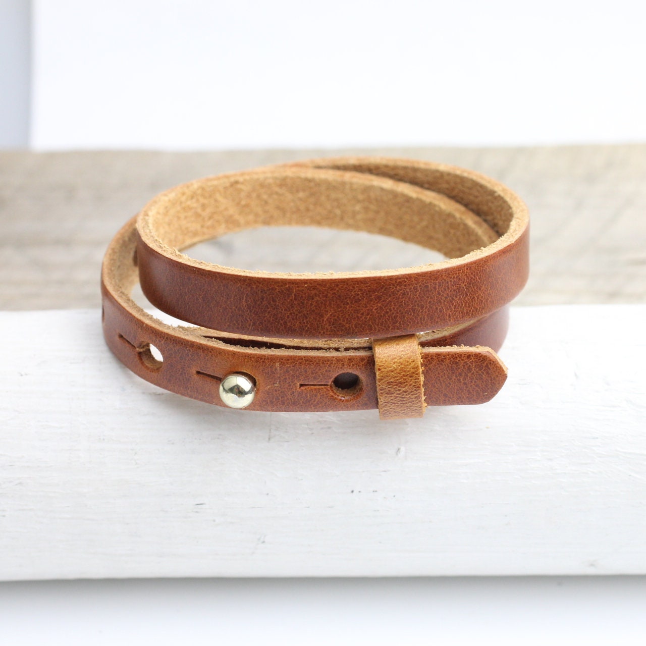 Wrap-around Brown Leather Adjustable Bracelet, In stock!