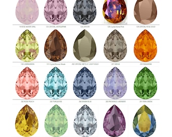 Kryształy Swarovski 4320 Pear Fancy Rhinestones, 14 x 10 mm Kryształy Swarovski i Efsa, gładkie i kolorowe z efektami, do klejenia, oprawy metalowe