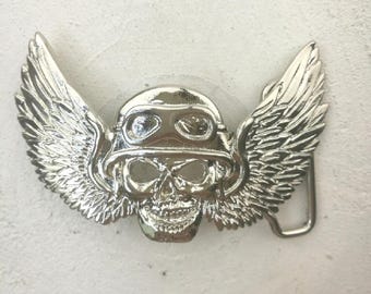 Schädel Biker Gürtelschnalle, Winkel des Todes Gürtelschnalle, Rhodium Accessoire, Rocker Gürtelschnalle, Gothic Gürtelschnalle, Rhodium Schnalle GS264rh