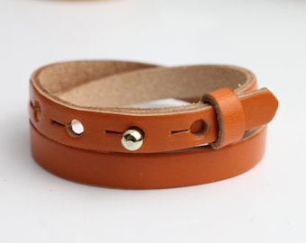 Orange Leather Wrapped Bracelets Gift for Women Mens Leather bracelet Boho Wrap Bracelet Unisex Gift Bohemian Jewelry , LB43-259