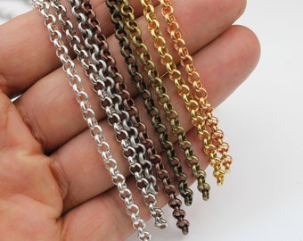 Cadena Rolo redonda para la fabricación de joyas, cadena de oro, cadena de plata, cadena de latón, cobre antiguo, plata antigua, cadena de collar al por mayor ERBS4