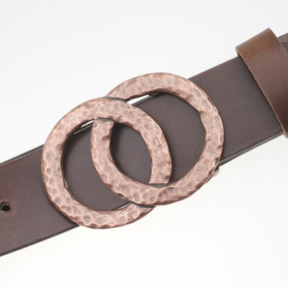 Ghost Black Leather Double Ring Hammered Copper Loop Buckle One Size Double Ring Harness Leather Belt 1.5 main image 2