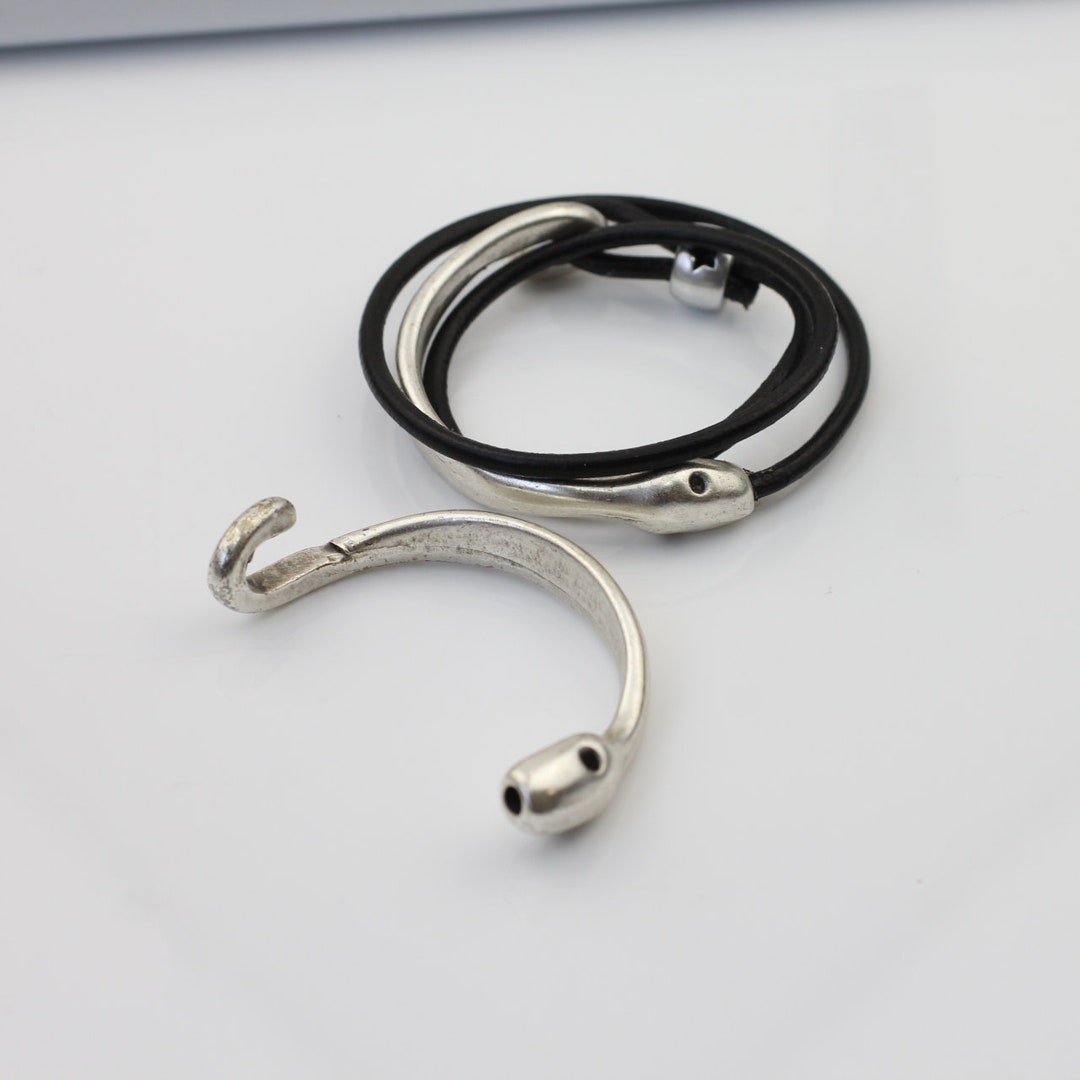 1 Silver Snake Head Cuff Bracelet Findings, Unisex Bracelet Clasp