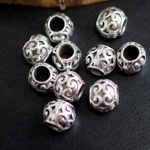 10 Ornament Beads, Large Hole Metal Beads, Silver Plated Antique Silver Tone High Quality Jewelry Supplies for Wholesale Price ZM121 AS