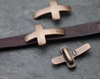5 Kreuzschiebeperlen für 10x2 mm flach geflochtenes Leder, Antik Kupfer, DIY Armbänder, Armbandzubehör, ZM481 AC