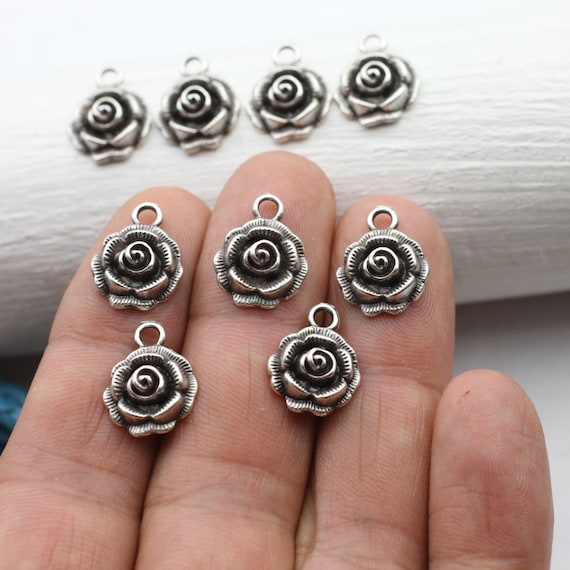10 Antique Silver Rose Charms, Rose Bud Charm, Small Rose, for Earrings,  Necklaces, Keychain Jewelry Making Supplies, Wholesale Charms Zm434 