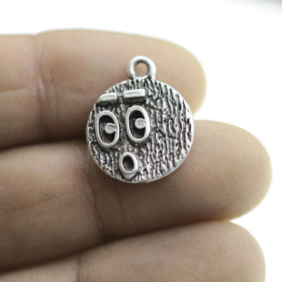BULK 10 Emoji Charms, Silver Emoji, Sterling Silver Plated