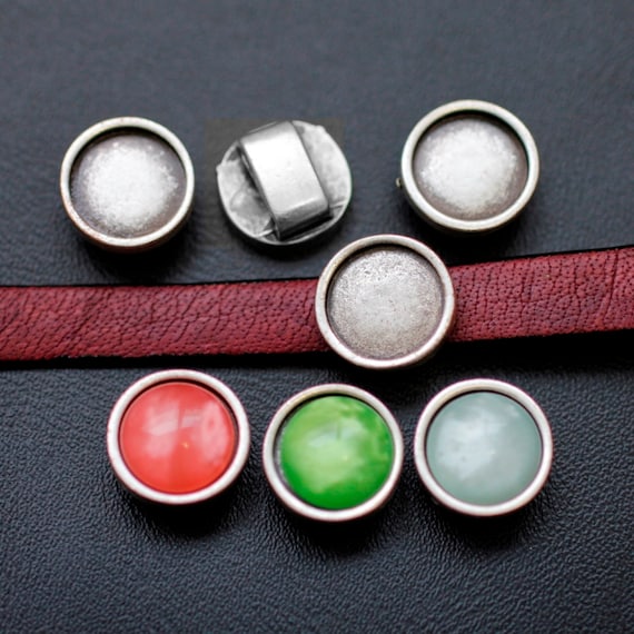 10 Slider Beads for 12 Mm Cabochons, Silver Plated Antique Silver
