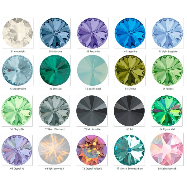 Cristales Swarovski Crystal 1122 Rivoli Round Stones - Varios colores en tamaños de 14 mm - Para joyería y accesorios: pegado y engaste