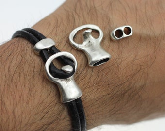5 Set of Hook Clasp for Leather Bracelet and Leather Bracelet Connectors Zamak Clasps for Bracelet Antique Silver, ZM680 AS