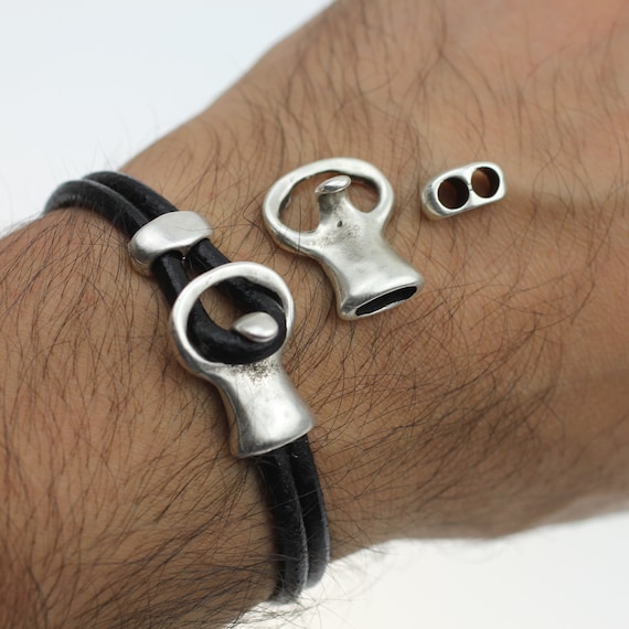 シルバーチェーンブレスレット フック式留め具 レザーブレスレット用フック留め具とレザーブレスレットコネクタの5
